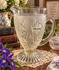 Vintage Jeannette Iris Herringbone Glass Footed Pitcher Clear Depression Glass picture
