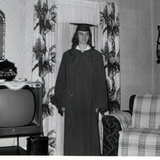 c1950s High School Graduate Cap & Gown Zenith TV Living Room Snapshot Photo Vtg picture