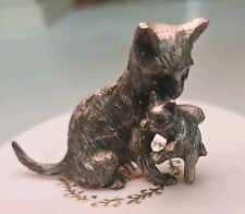 1980s Spoontiques Pewter Miniature Mother Cat with Her Kitten Figurine picture