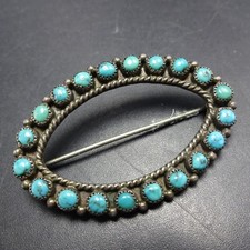 CLASSIC Vintage ZUNI Sterling Silver TURQUOISE Petit Point PIN/BROOCH picture