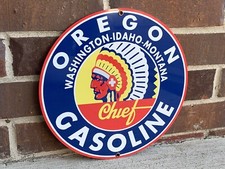 Oregon Chief Washington Idaho Oregon Montana gasoline vintage round metal  sign picture