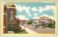Wildwood New Jersey Atlantic Ave Dome Building Cars Linen Postcard c1940s-50s picture