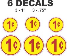 6 Yellow Gumball Vending Machine 1 One Cent Vinyl Decals -    Machine picture