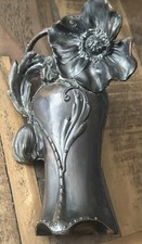 Rare Vintage Art Nouveau Heavy Metal Spelter Poppy Flower Vase, Bronze Finish picture