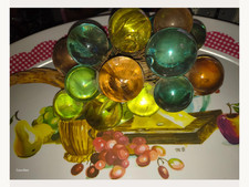 Vintage MCM Lucite Resin Grape Cluster Driftwood Base Multi Color Grapes 60s picture