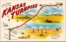 Vintage KANSAS TURNPIKE Highway Map Postcard Artist-Signed GENE McCONNELL c1956 picture