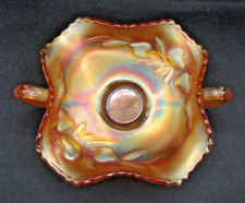 Fenton 2-Handled Bonbon Dish Strawberry Lime Opalescent Marigold Carnival Glass picture
