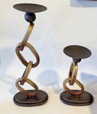 VTG 80s Postmodern Brutalist Metal Chain Link Candle Holders picture