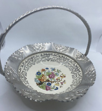 Farber & Shlevin Hammered Aluminum and Porcelain Bowl with Handle Vintage 1940s picture