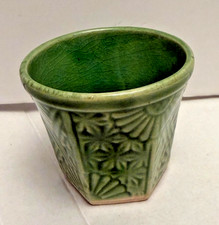 Vintage Mini Small Crackle Glazed Green Ceramic Planter Pot Japan 2.5
