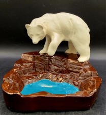 RARE VINTAGE - WHITE POLAR BEAR CIGARETTE CIGAR PAINTED CERAMIC TABLE ASHTRAY 5