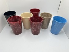 Vintage 60s MCM Swirled Marbled Confetti & Solid Melamine Pen Cups Set Of 7 EUC picture