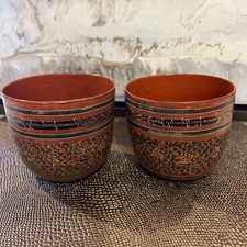 Antique Vintage Hand Painted Burmese Lacquer Set of 2 Drinking Cups picture