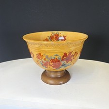 Vintage Floral Ceramic Bowl With Wood Pedestal FTD FallColors picture