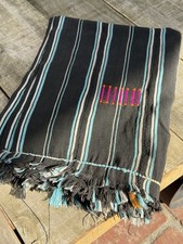 Vintage African Black Baule With Blue Stripes Mudcloth 54”L x 38”W | No. 91 picture