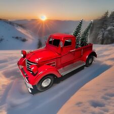 Vintage Red Truck with 2pcs Christmas Trees Ornaments Metal Pickup Decoration picture