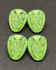 Vintage Set of 4 Czech Green Glass BUTTERFLY Buttons - 3/4