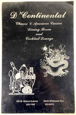 1982 D'Continental Chinese Restaurant Vintage Menu North Wildwood New Jersey picture