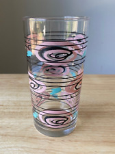 2 Vintage LIBBEY Atomic Glass Tumblers - Pink Black Turquoise Swirl Design - EUC picture