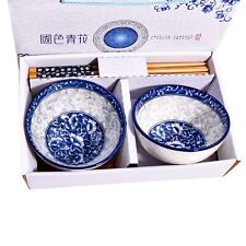 Ceramic Rice Bowls and Chopsticks Set of 2, Chinese Porcelain Rice Bowls with... picture