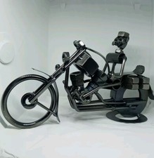 Hand Made Scrap Nuts Bolts Metal Motorcycle Man Figurine picture