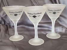 HARLEY DAVIDSON Martini Glasses Motorcycle Cocktail Frosted 6.5” Tall Set Of 3 picture