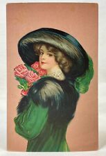 Artist Unsigned | Colorful Litho | Woman w/ Roses | Victorian Style | Romantic picture