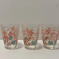 3 Vtg Libbey Ocean Fish Sea Shell Coral Teal Nautical Aquatic Juice Drink Glass picture