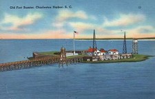 Old Fort Sumter, Charleston Harbor, South Carolina -- Old Vintage Linen Postcard picture