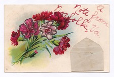 1907-15 A Note From Norfolk VA Postcard Greetings Mini Envelope Embossed Floral picture