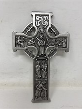 1999 JEWELED CROSS CO, CELTIC PEWTER CROSS 7.5” WALL HANGING VINTAGE EXCELLENT picture