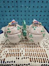 Vintage Occupied Japan ceramic bees & shamrocks sugar bowl set picture