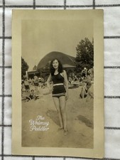 Vintage 1930s Woman Swimsuit Crowded Beach Bathing Beauty Photograph picture