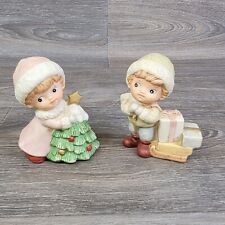 Homeco Porcelain Figurine Boy Girl Christmas Tree Presents 5556 lot of 2 picture