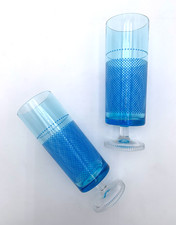 2 Vintage 1970s Ishizuka Aderia Glass Poppy Blue Stemmed Tumblers / Highballs picture