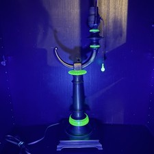 Uranium Glass Table Lamp Vintage Stiffle Brass Horn Custom Build Antique picture