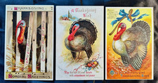 Lot of 3 Ellen Clapsaddle Vintage Embossed Thanksgiving Turkey Postcards  picture