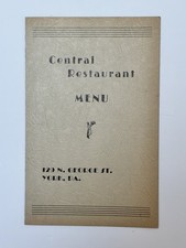 Vintage Menu Central Restaurant York PA Dining & Sandwich Fountain Items picture