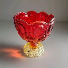 Vintage LE Smith Amberina Moon & Stars Compote Candy Dish 5.5