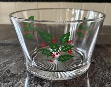 Vintage Christmas Indiana Glass Holly Trifle Candy Bowl Dish Serving Holiday VTG picture
