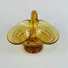 Amber Pressed Depression Glass Square & Dot Pattern Basket picture