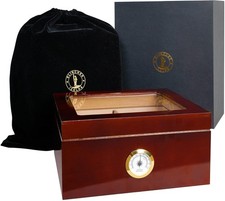Premium Wooden Cigar Humidor box Glass Top & Hygrometer – Stores Up to 48 Cigars picture