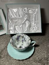 New In Box Porcelain Treasures Cup And Saucer Betty Platner Teal Floral picture