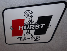 VINTAGE HURST SHIFTER 4 5 SPEED SHIFT AUTO RACING MASCOT METAL GASOLINE OIL SIGN picture