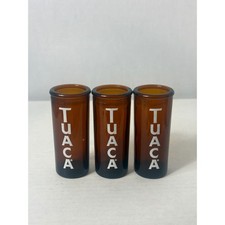 Tuaca Liqueur Amber Brown Glass Shot Glasses Set of 3 Tall Shooter Barware picture