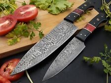 Hand Forged Damascus Steel Kitchen Chef Knife Set with Black Oak Wood and Sheath picture
