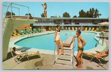Vintage American Motel Gary Indiana Swimming Pool Chrome Postcard 1950s 60s picture