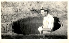 Man in a deep pit Digging Hole Labor Occuation c1920s Real Photo Postcard bhn picture