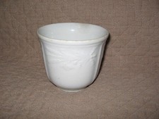 Antique Vtg White Ironstone Handless Pudding Custard Broth Cup Embossed Wheat picture