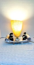 Vintage Original 50s Chalkware Metroware MCM Fiberglass Shade Asian TV Lamp 10
